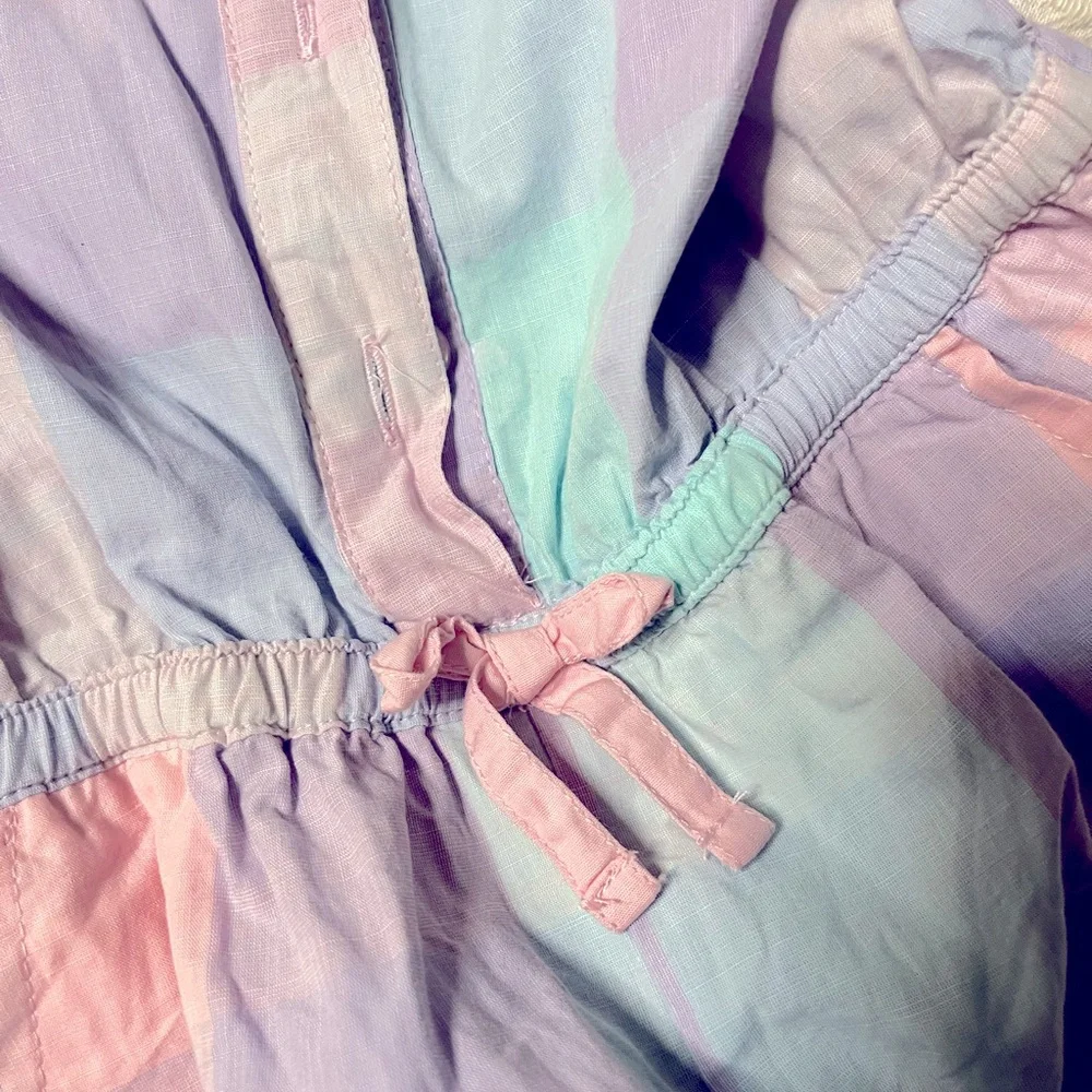 Cotton Candy Plaid Tie Waist Romper by Ruffle Butts, 6Y